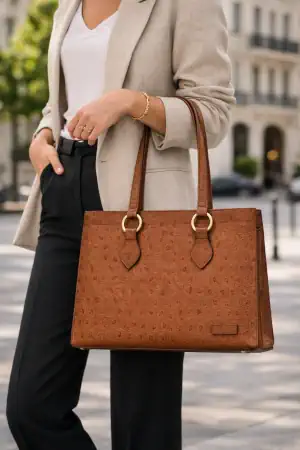 Grand sac cabas en cuir, fait en France, par Magali Billy, maroquinerie artisanale, pièce unique, finitions soignées, pour femme. Idéal en sac de cours.