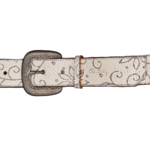 Ceinture brute en cuir crème, largeur 40 mm, boucle argent vieilli. Fabriquée artisanalement en France, dans notre atelier en Vendée. Vue globale.