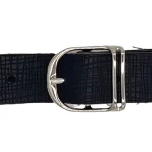 Ceinture brute en cuir noir, largeur 25 mm, boucle argent, vue boucle - Fabrication artisanale en France, dans notre atelier en Vendée.