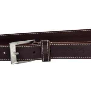 Ceinture piquée en cuir marron - 30 mm