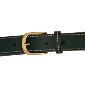 Ceinture en cuir pleine fleur vert foncé pour femme/homme, piqûre décorative rose, largeur 30 mm, boucle laiton satiné. Fabrication artisanale. Boucle.