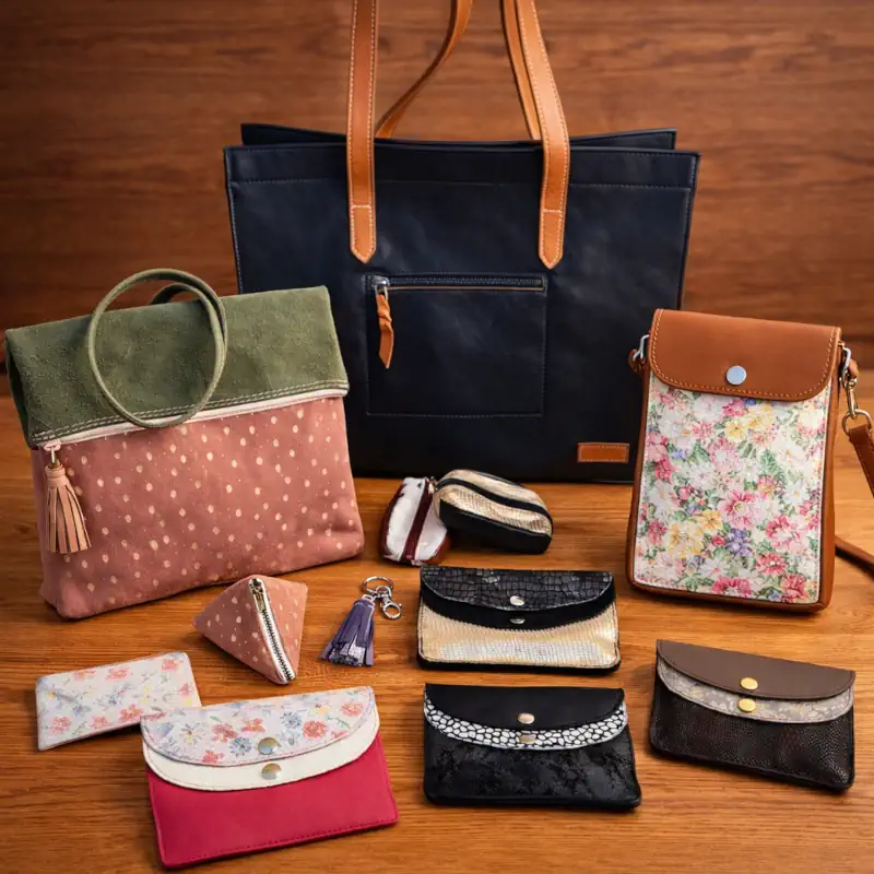 Idées cadeaux en cuir pour femme : sacs, pochettes, bijoux et accessoires artisanaux divers. Fabrication artisanale en Vendée en France - Magali Billy