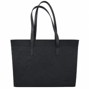 Grand sac cabas en cuir pleine fleur grainé noir avec longues anses et fermeture zippée