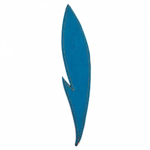 Marque-page plume en cuir bleu turquoise avec couture orange