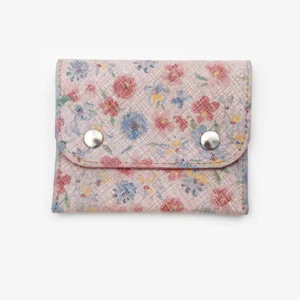 Porte-monnaie artisanal en cuir rose pâle et fuchsia avec rabat double pression