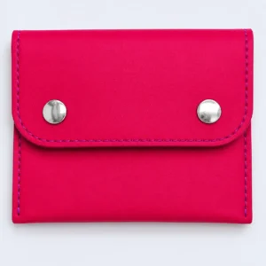 Porte-monnaie artisanal en cuir rose fuchsia et jaune avec rabat double pression
