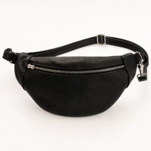 Banane en cuir noir grainé avec bandoulière en cuir